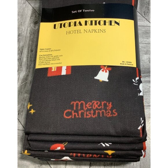 12 Utopia Kitchen Hotel Napkins Christmas Theme Cotton Blend Festive Print - Picture 3 of 3